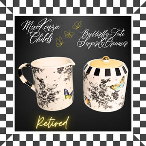 MacKenzie Childs Butterfly Toile Ceramic Creamer & Sugar Set